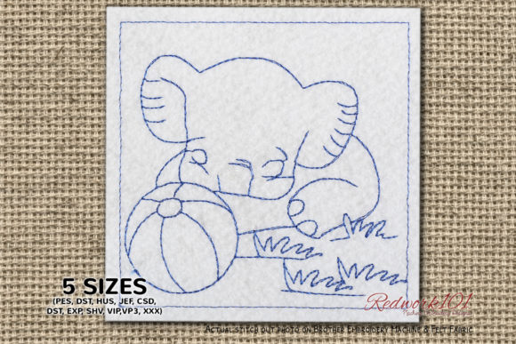 Adorable Baby Elephant with Ball Embroidery