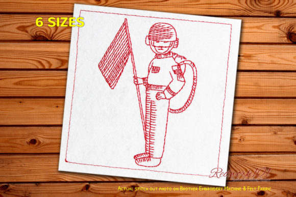 Astronaut Waving Flag Machine Embroidery