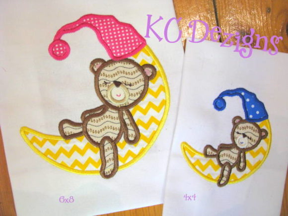 Baby Girl Bear on Moon: A Charming Embroidery Design