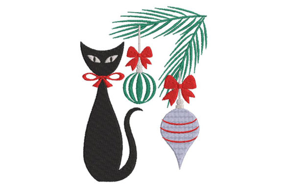 Christmas with a Cute Black Cat: A Charming Embroidery Design