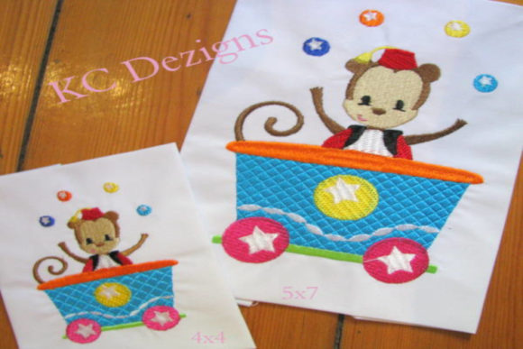 Cute Monkey Sitting in Train Embroidery