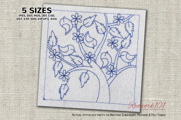 Family of Birds on a Branch: A Charming Embroidery Design