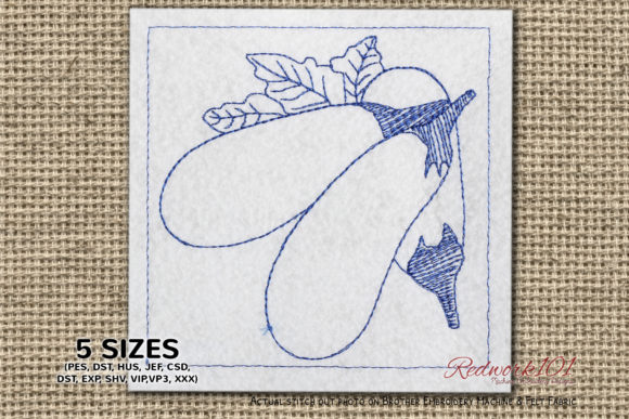 Review: Three Eggplant with Leaves Redwork