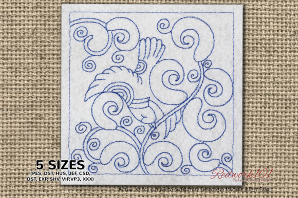 Stylized Branch with Birds: A Charming Embroidery Design
